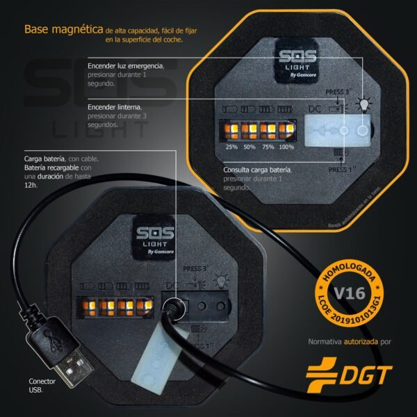 Set 2 unidades SOS LIGHT - luz de emergencia autónoma, señal v16 de preseñalización de peligro. - Imagen 3