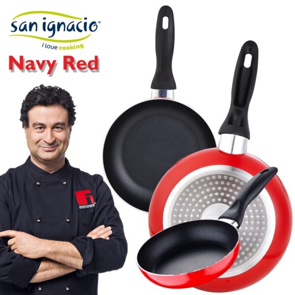 Batería de cocina 5 piezas acero inoxidable y set 3pcs sartenes 16/20/24 rojo, aluminio prensado, inducción - Imagen 4