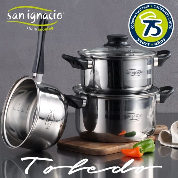 Batería de cocina 5 piezas acero inoxidable y set 3pcs sartenes 16/20/24 rojo, aluminio prensado, inducción - Imagen 2
