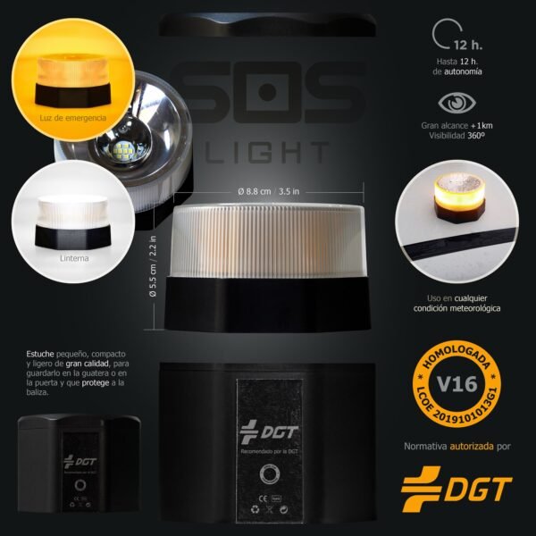 SOS LIGHT - luz de emergencia, señal v16 de preseñalización de peligro. - Imagen 4