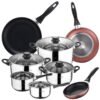 San Ignacio Set Batería de cocina de 8 piezas acero inoxidable + 3 sartenes Ø16/20/24 cm aluminio prensado, aptas para inducción
