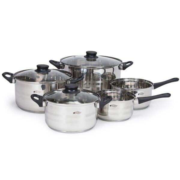 San Ignacio Set Batería de cocina de 8 piezas acero inoxidable + 3 sartenes Ø16/20/24 cm aluminio prensado, aptas para inducción - Imagen 2