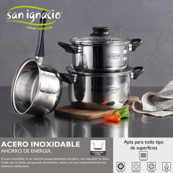 San Ignacio Juego de Batería de cocina de 5 piezas + 3 sartenes 16/20/24 cm SAN IGNACIO - Imagen 4