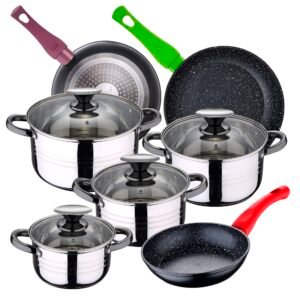 Bateria de cocina 8 piezas SAN IGNACIO Dina de acero inoxidable con juego de sartenes (18/22/26 cm) SAN IGNACIO Jolie de aluminio forjado