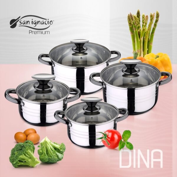 Bateria de cocina 8 piezas SAN IGNACIO Dina de acero inoxidable con juego de sartenes (18/22/26 cm) SAN IGNACIO Jolie de aluminio forjado - Imagen 4
