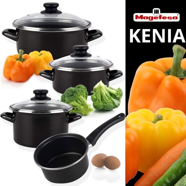 Bateria de cocina 7 piezas MAGEFESA Kenia de acero vitrificado con juego de sartenes (18/22/26 cm) SAN IGNACIO Optimum Plus en aluminio prensado - Imagen 4