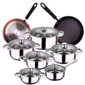 Bateria de cocina 12 piezas SAN IGNACIO Cassel en acero inoxidable con juego de sartenes (20/24 cm) SAN IGNACIO Moma en aluminio forjado
