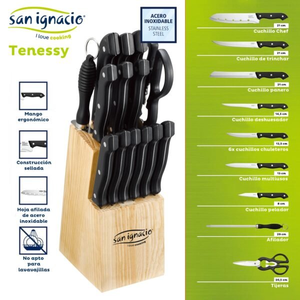 Pack Jamonero Colección Masterpro y un Juego De Cuchillos, 15 Piezas, En Acero Inoxidable - Imagen 2