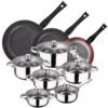 PACK DE 3 SARTENES Ø20/24 y 28 cms + BATERÍA DE COCINA DE 12PC EN ACERO INOXIDABLE