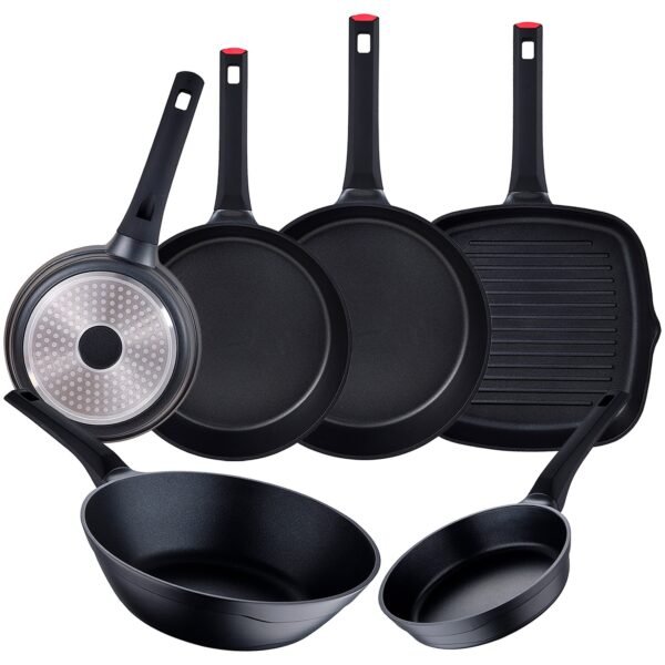 Juego de 4 sartenes + Wok + Sarten asador San Ignacio.