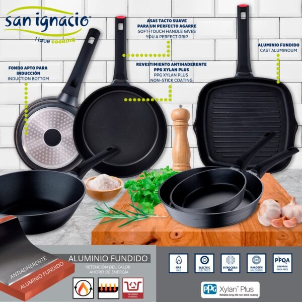 Juego de 4 sartenes + Wok + Sarten asador San Ignacio. - Imagen 3