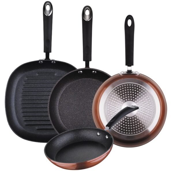 Set de Sartenes SIP color cobre- Ø20/24/28 + Grill 28 cms., aluminio forjado, mango revestido con silicona atérmica, inducción