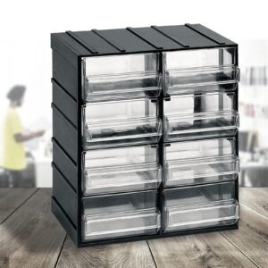 Unidad de almacenamiento modular en plástico L 192 x P 148 x H 230 mm con 8 cajones transparentes