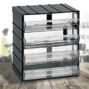 Unidad de almacenamiento modular en plástico L 192 x P 148 x H 230 mm con 4 cajones transparentes