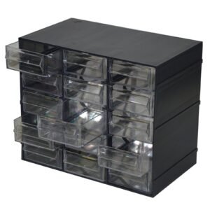 Unidad de almacenamiento en plástico L 228 x P 140 x H 190 mm con 15 cajones transparentes