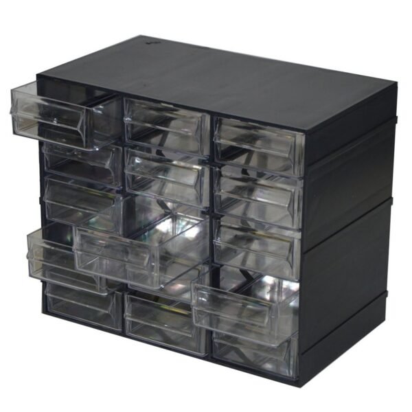 Unidad de almacenamiento en plástico L 228 x P 140 x H 190 mm con 15 cajones transparentes