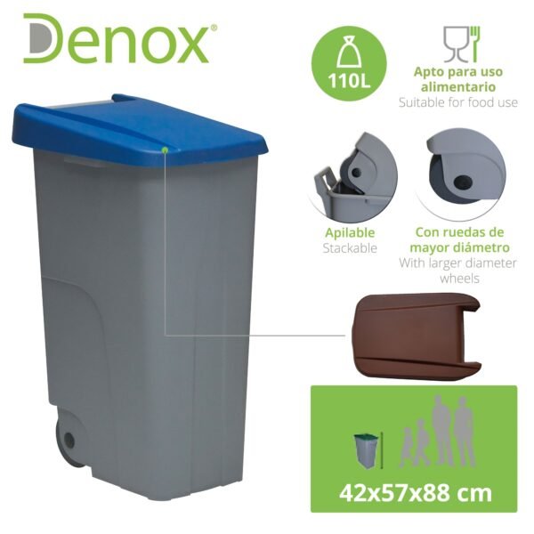 Contenedor Reciclo 110 litros Cerrado, Azul, 88x57x42 cm, INCLUYE rollo de 10 Bolsas de basura de 120 litros - Imagen 2