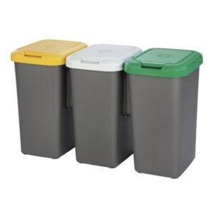Tontarelli Papelera de reciclaje con 3 compartimentos, 75 litros en total, dimensiones 77x32x48 cm