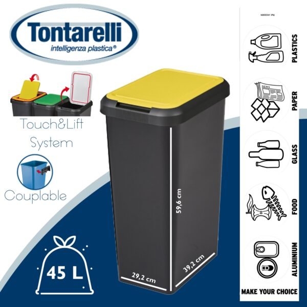 Papelera Touch&lift 45 Litros color negro con tapa amarilla - Imagen 3