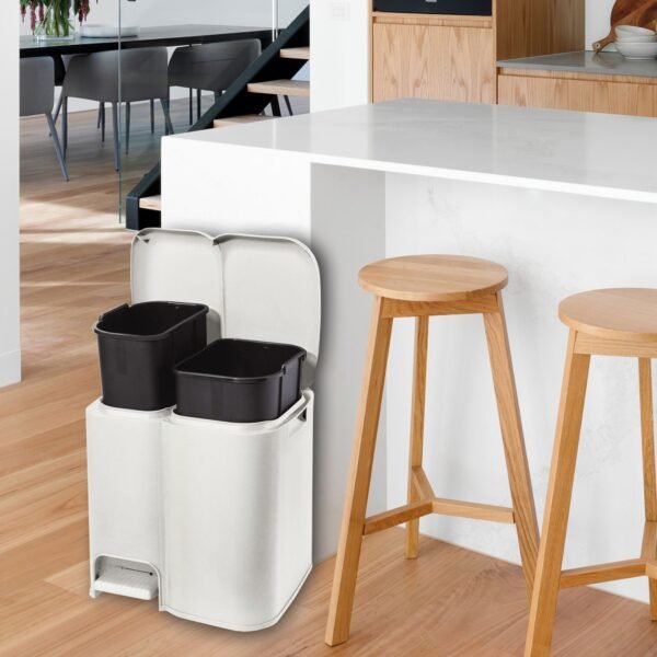 CUBO DE RECICLAJE 'PATTY2' CON DOS COMPARTIMENTOS Y CUBOS EXTRAIBLES COLOR BLANCO - Imagen 4