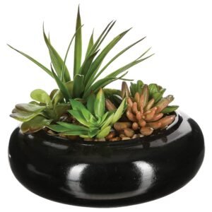Composición de centro: surtido de plantas con florero de cerámica D20XH6