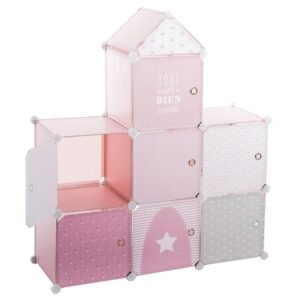 CASTILLO DE COLUMNAS DE ALMACENAMIENTO COLOR ROSA/L. 95.5 x D. 32 x H. 109 cm