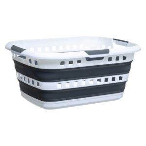 Cesto de ropa plegable Caja de 45L Blanco y gris
