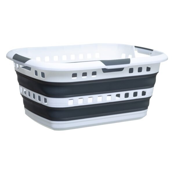 Cesto de ropa plegable Caja de 45L Blanco y gris