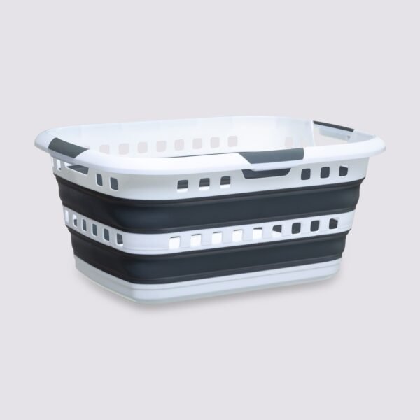 Cesto de ropa plegable Caja de 45L Blanco y gris - Imagen 4