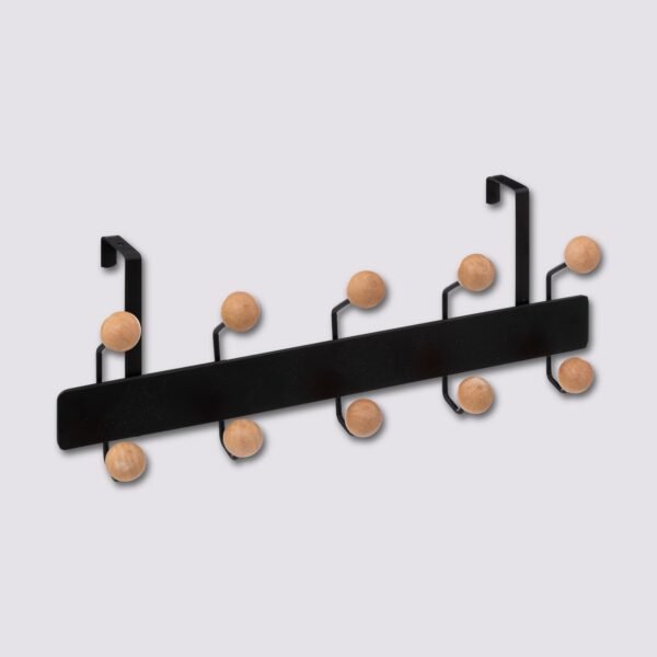 Perchero para puerta negro con 10 colgadores de bola de madera - Imagen 2