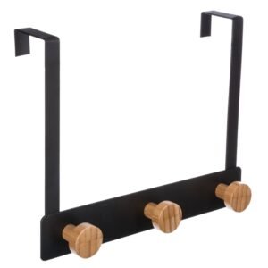 Percha de bambú negro y metal con 3 cabezas