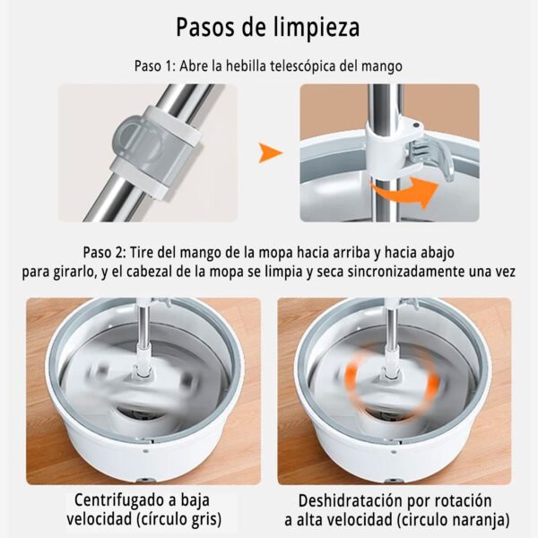 Fregona autolimpiante con mango ajustable y cubo para escurrir - Imagen 3