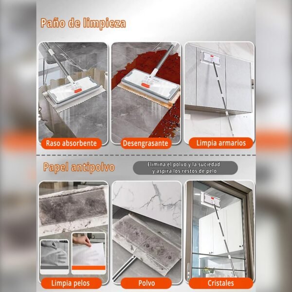 Fregona - mopa plana giratoria para la limpieza del suelo 2 en 1. - Imagen 4