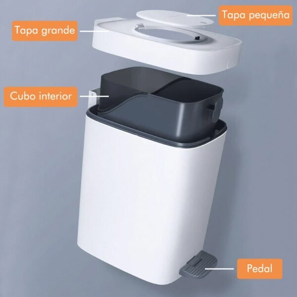 Papelera cubo de basura 15 l cuadrado con pedaincluye 30 bolsas de basura. - Imagen 3