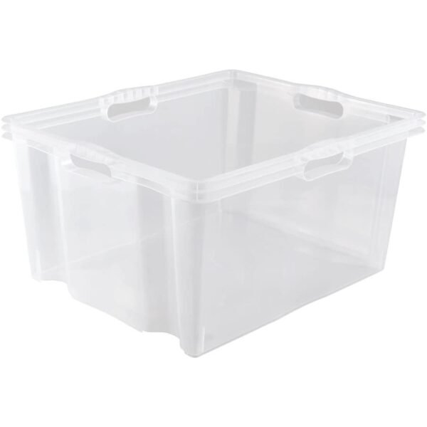 Caja de Almacenaje con Asas Integradas, Tamaño: XXL, 52 x 43 x 26 cm, 44 l, Transparente