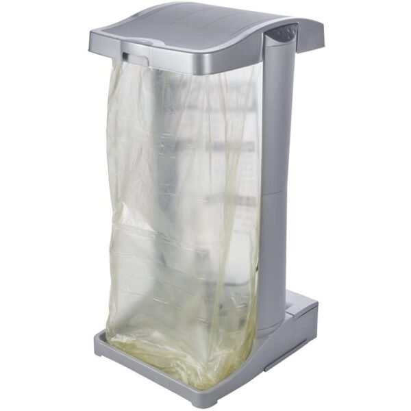 Papelera vertical Soporte para Bolsas de Basura con Compartimento de Almacenaje, 60-120 l, Ole, Plateado