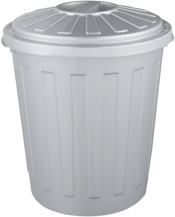 Cubo de basura / papelera polivalente con tapa cerrable, Pequeño, Plástico resistente (PP), 7 l, Mats, Plateado