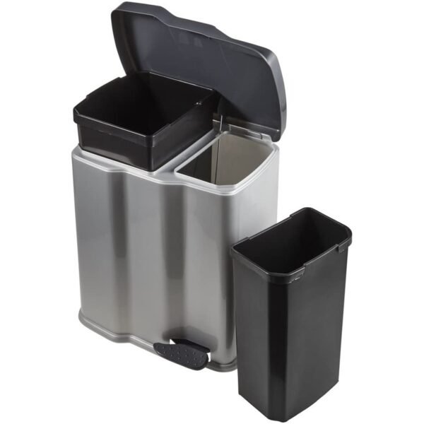 Cubo de Basura con 2 Compartimentos, 7 l + 15 l, Gunnar, Plateado - Imagen 4