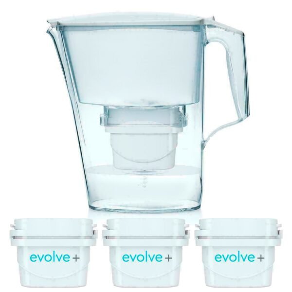Jarra aqua optima liscia blanca con capacidad total de 2,5 l con 3 filtros evolve +