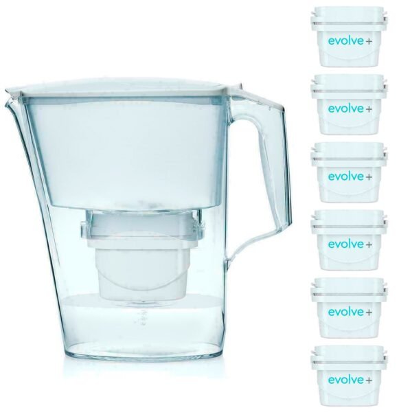 Jarra aqua optima liscia blanca con capacidad total de 2,5 l con 6 filtros evolve +