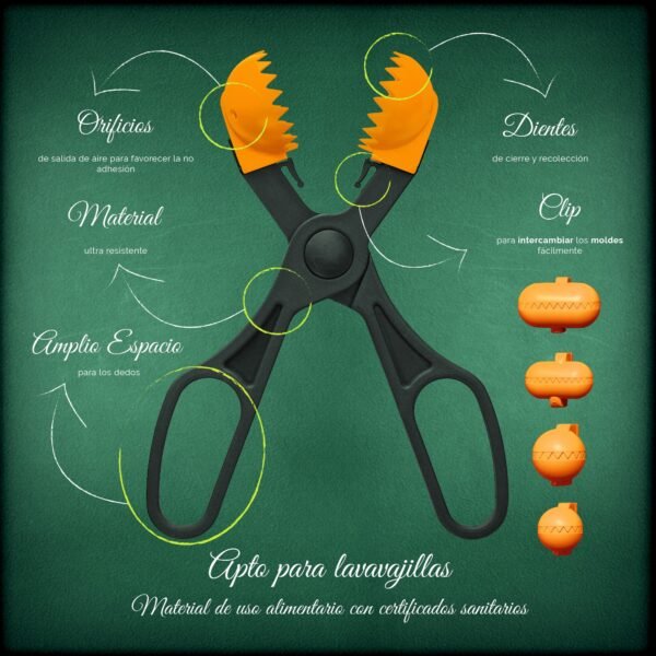 Utensilio multiuso con 4 moldes intercambiables , para croquetas, albóndigas, bolas, sushi, en color naranja de plástico - La croquetera: patentado y - Imagen 4