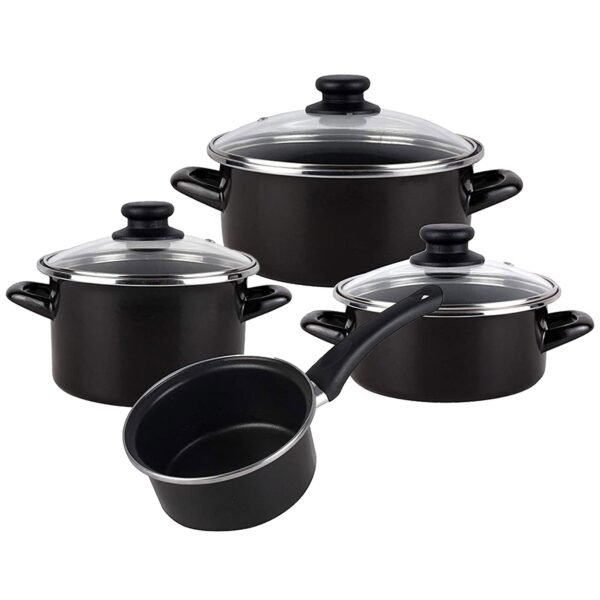 Magefesa kenia negra - batería de cocina 7 piezas, acero vitrificado exterior negro. antiadherente bicapa reforzado. apta para todo tipo de cocinas, e