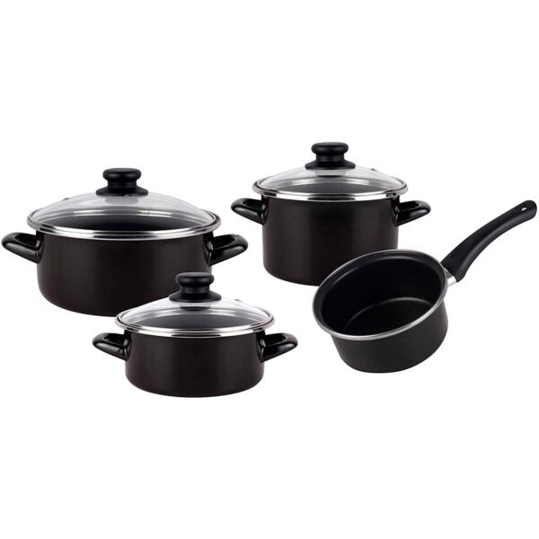 Magefesa kenia negra - batería de cocina 7 piezas, acero vitrificado exterior negro. antiadherente bicapa reforzado. apta para todo tipo de cocinas, e - Imagen 4