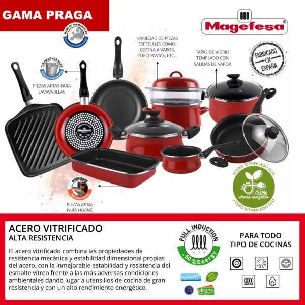 Magefesa PRAGA cazo 16, acero esmaltado vitrificado, en granate, inducción y lavavajillas - Imagen 3