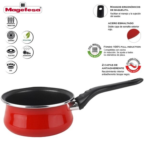 Magefesa PRAGA cazo 16, acero esmaltado vitrificado, en granate, inducción y lavavajillas - Imagen 4