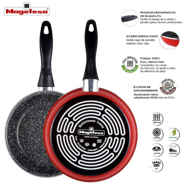 Magefesa K2 ROJO sartén 22, acero esmaltado vitrificado, en rojo, inducción y lavavajillas - Imagen 4