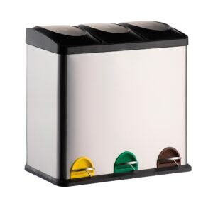 Cubo de basura de reciclaje MSV 60L de acero inoxidable en color plateado 60.5 x 34 x 60.5 cm