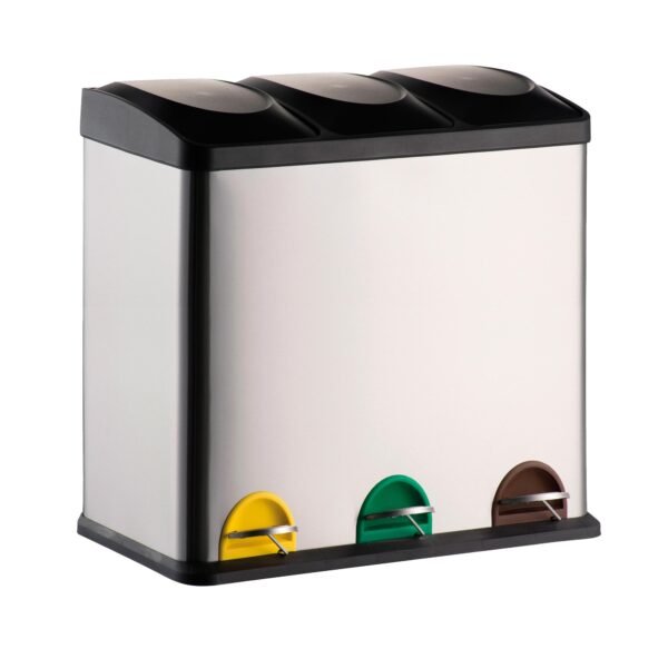 Cubo de basura de reciclaje MSV 60L de acero inoxidable en color plateado 60.5 x 34 x 60.5 cm