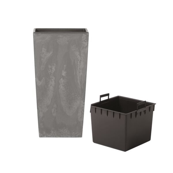 Pack 3 macetas altas Prosperplast (11,4/26,6/49 litros) Urbi Square Effect de plastico en color gris claro con deposito. - Imagen 3