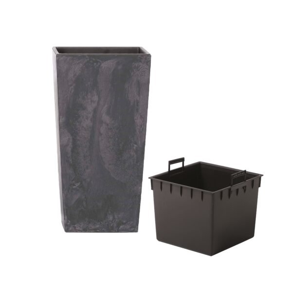 Pack 3 macetas altas Prosperplast (11,4/16,3/19 litros) Urbi Square Effect de plastico en color antracita con deposito. - Imagen 3